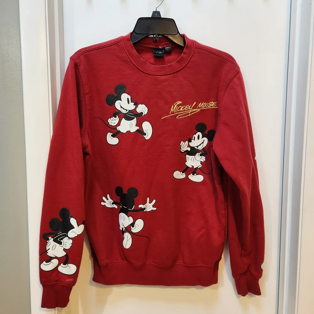 Disney Red Mickey Mouse Graphic Crewneck Sweatshirt - Picture 1 of 5
